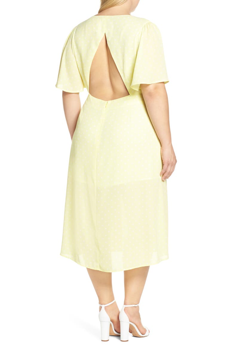 Flutter Sleeve Midi Dress, Alternate, color, YELLOW MERINGUE DOT