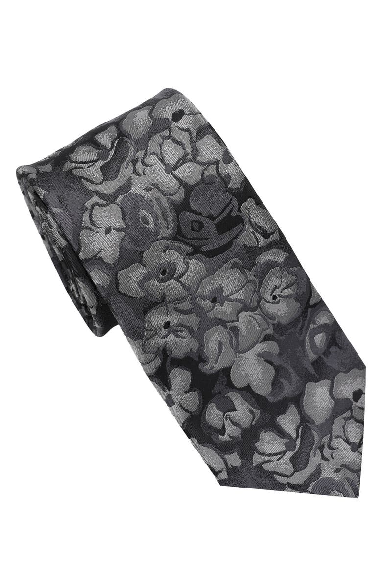 KARL LAGERFELD PARIS Large Floral Print Tie, Main, color, Black/ White