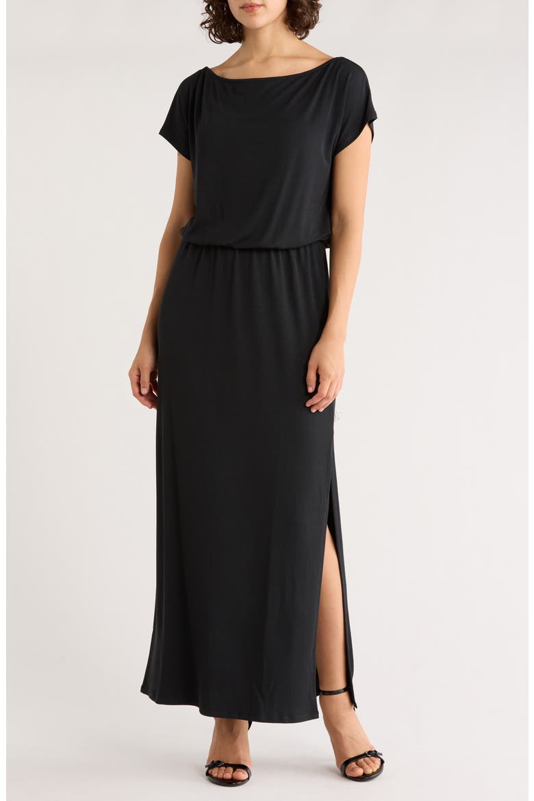 Cap Sleeve Slit Maxi Dress, Main, color, BLACK