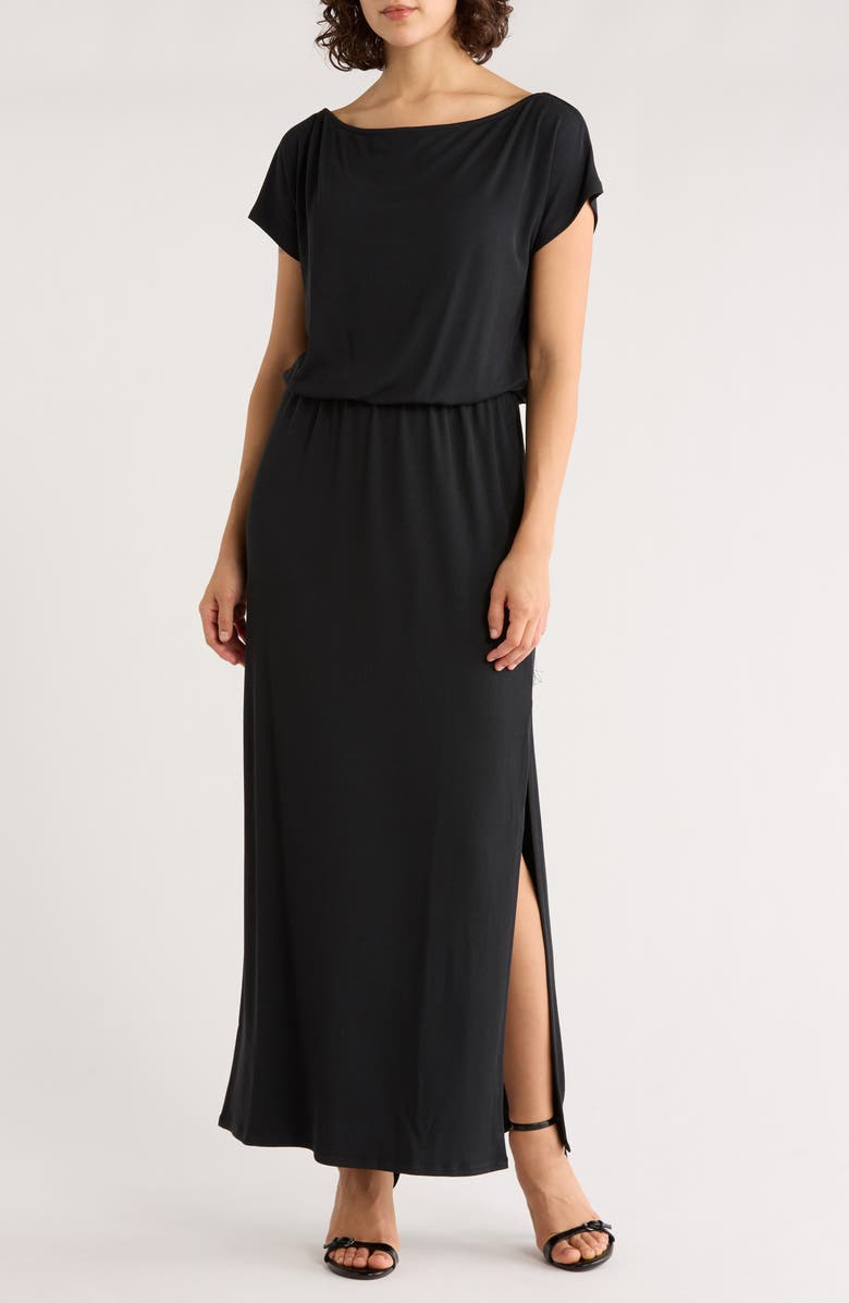 Lovestitch Cap Sleeve Slit Maxi Dress, Main, color, Black