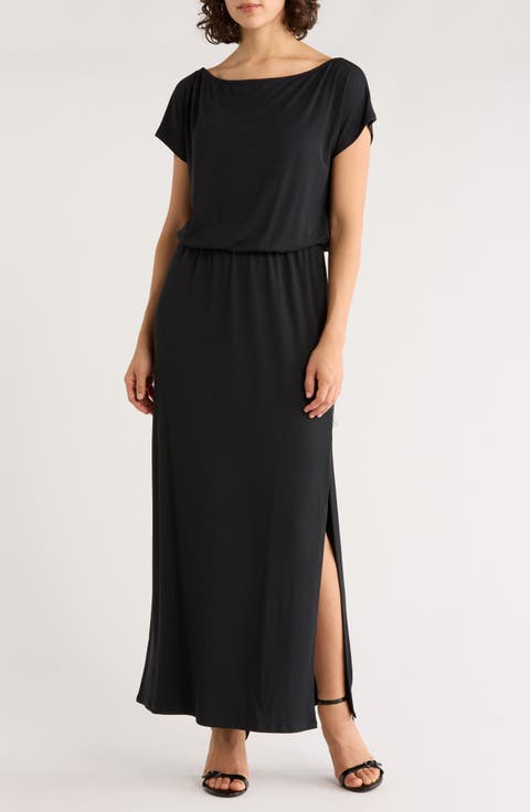 Cap Sleeve Slit Maxi Dress