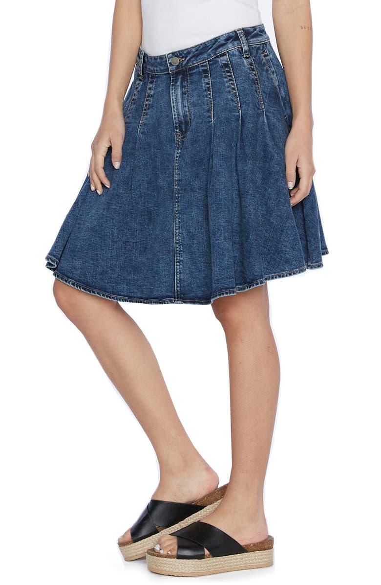 Wash Lab Denim Pleat Skater Denim Skirt, Main, color, Joey Blue