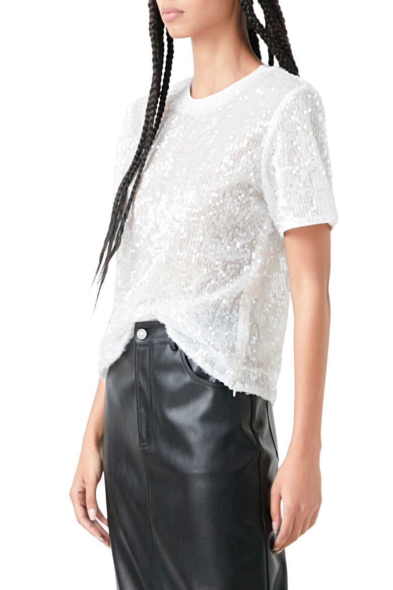 Shoulder Pad Sequin Top, Alternate, color, WHITE