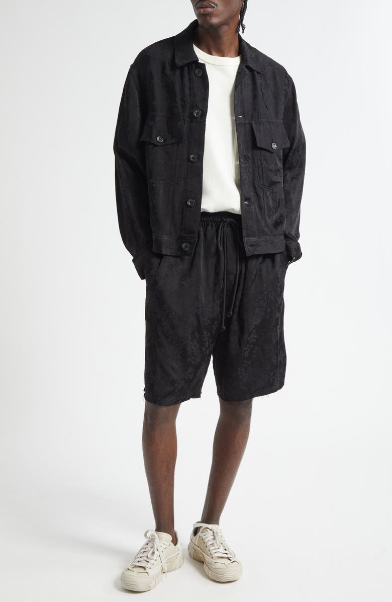 SONG FOR THE MUTE Raw Hem Elastic Waist Shorts, Alternate, color, Black