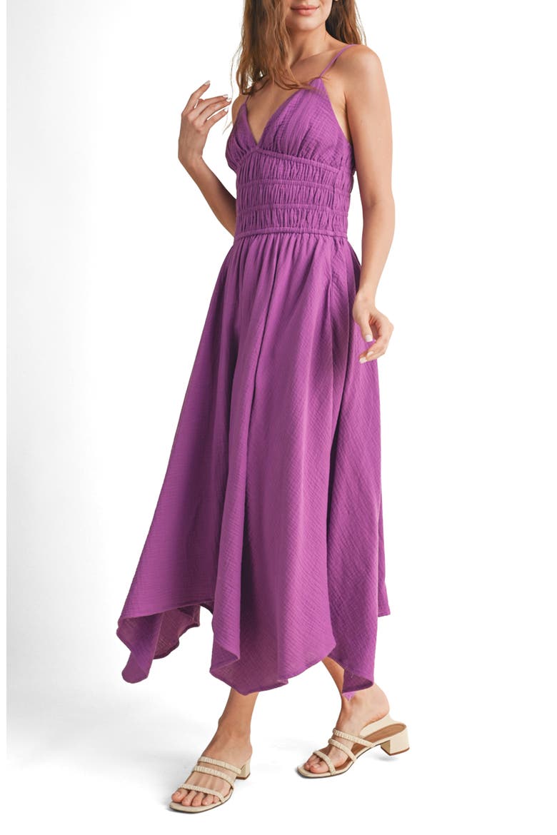 Smocked Handkerchief Hem Midi Dress, Alternate, color, VIOLET