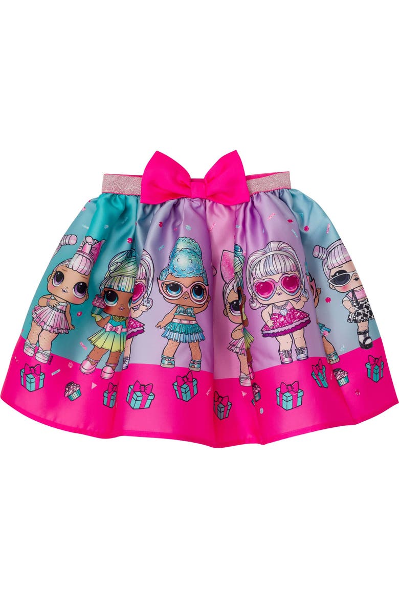 T-Shirt and Satin Skirt Set with Bag, Alternate, color, Teal Purple Pink