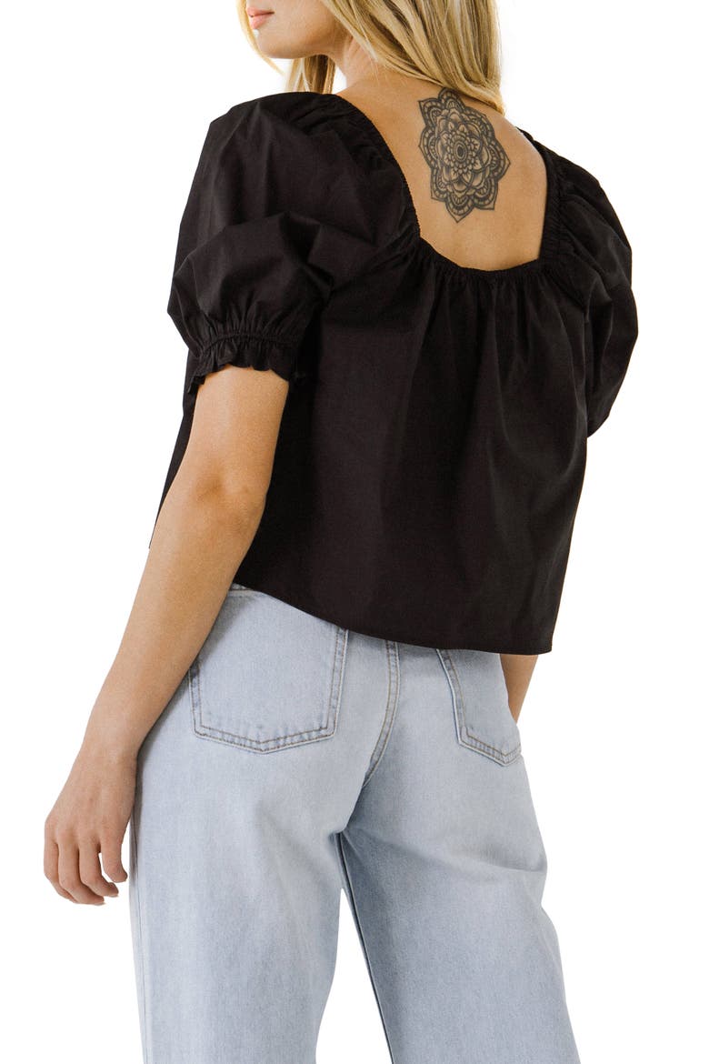 Puff Sleeve Cotton Top, Alternate, color, BLACK