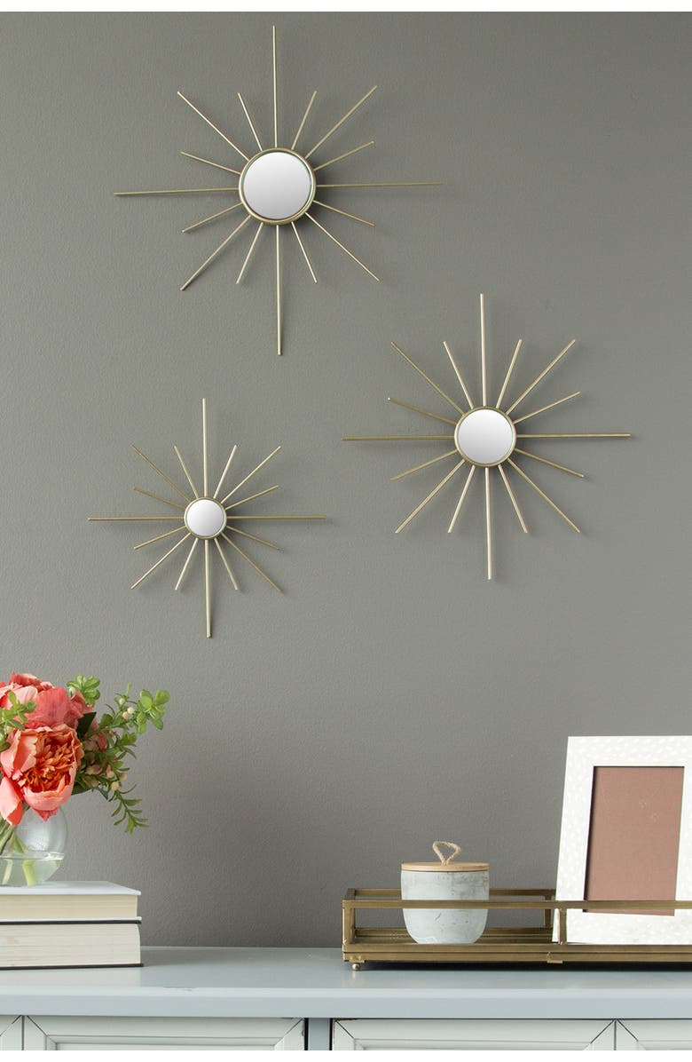 PARKLAND COLLECTION Gold Mirror Burst Wall Decor 3-Piece Set, Alternate, color, Gold