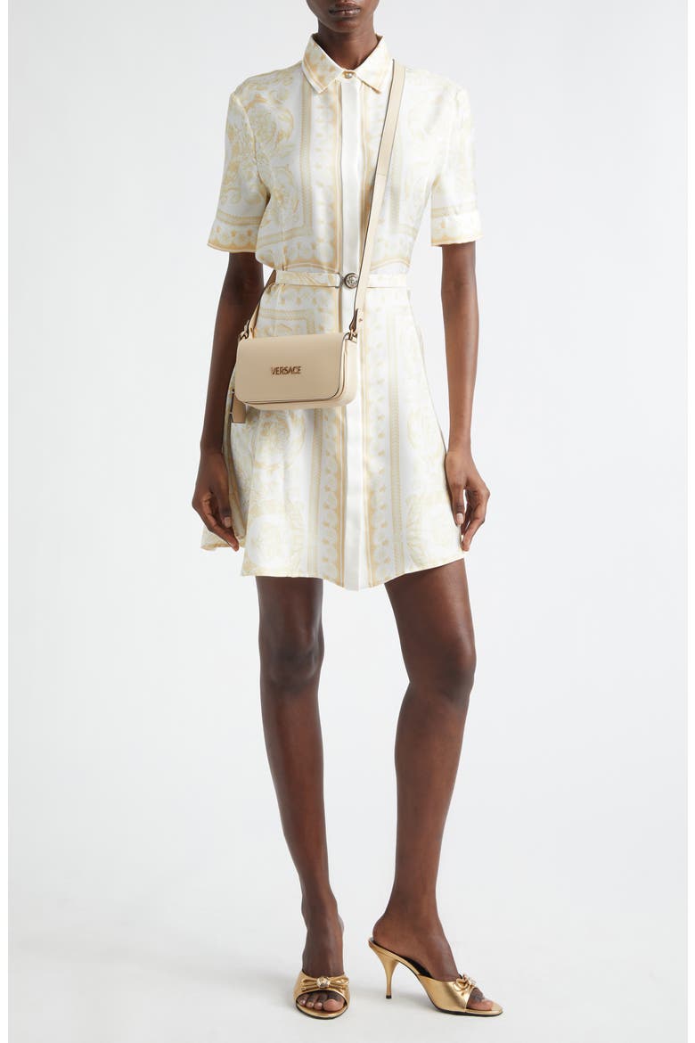 Barocco Foulard Belted Silk Dress, Alternate, color, WASHED OUT GOLD