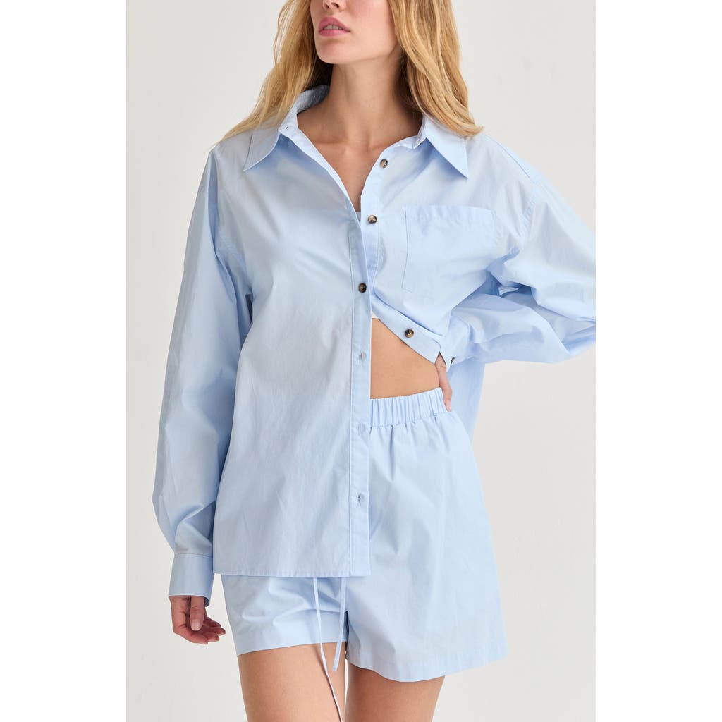 Crescent Oversized Poplin Shirt Two Piece Set In Blue