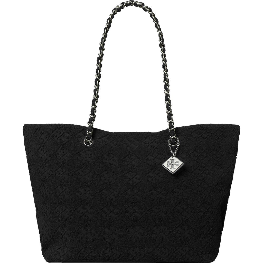 Tory Burch Ella Chain Terry Cloth Tote in Black at Nordstrom