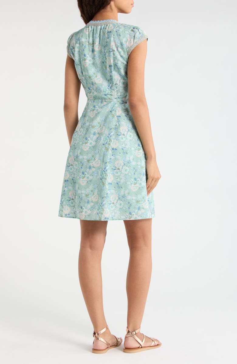 Lucky Brand Floral Embroidered Detail Cotton Blend Dress, Alternate, color, Blue Floral