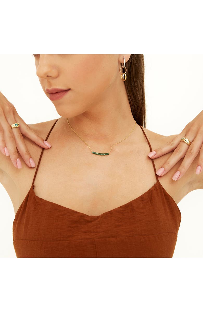 Spero London Sterling Silver Concave Bar Necklace - Green, Alternate, color, Gold