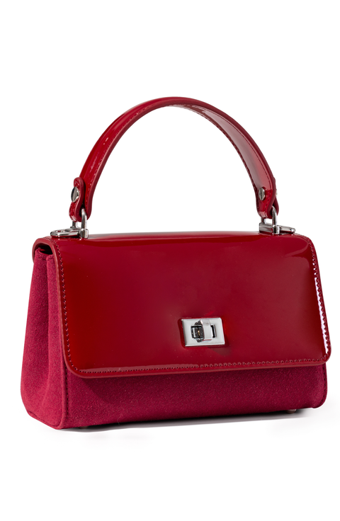 LILI Suede and Patent Leather Top Handle Mini Bag