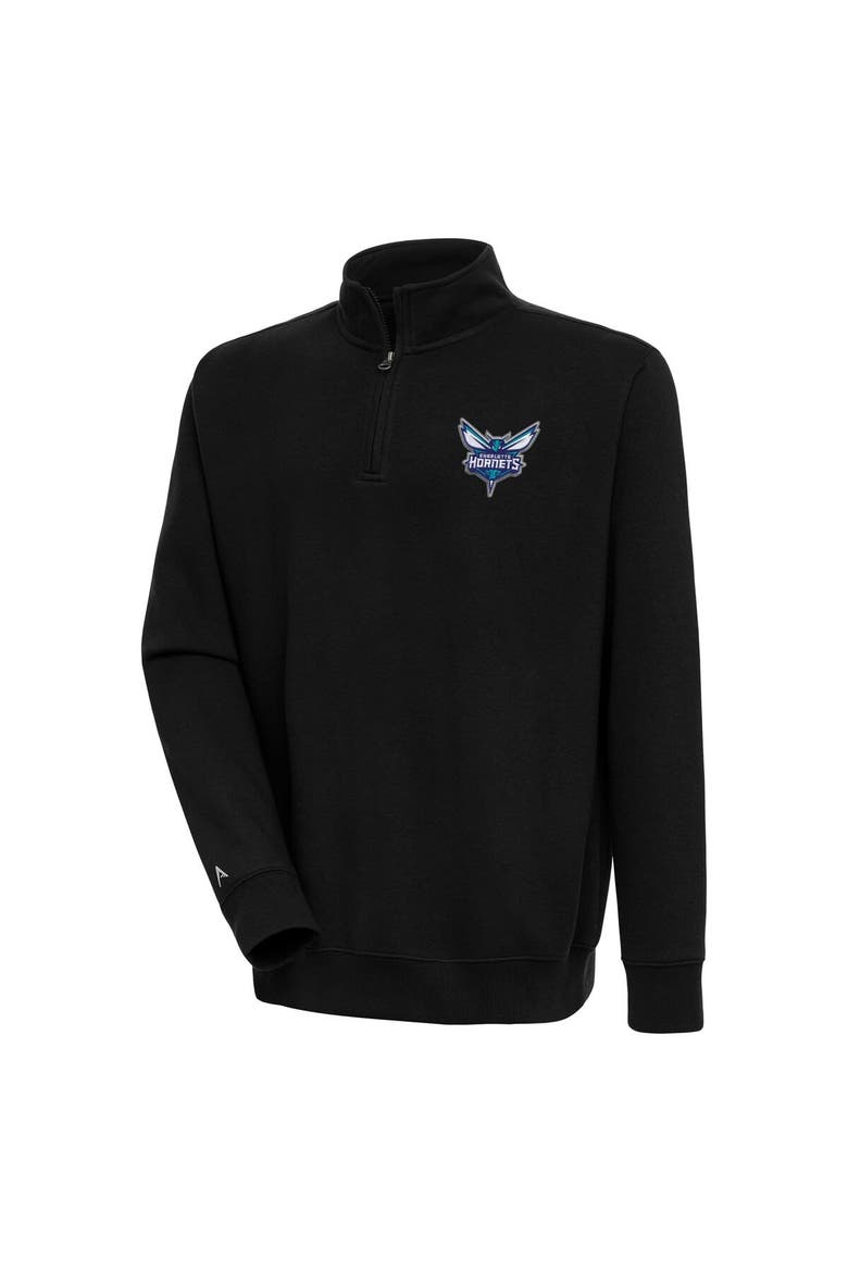 Men's Antigua  Black Charlotte Hornets Victory Quarter-Zip Pullover Top, Main, color, Black