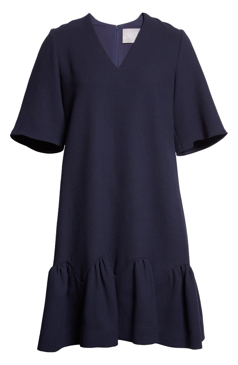 Lela Rose Flounce Hem Crepe Tunic Dress, Alternate, color, Navy