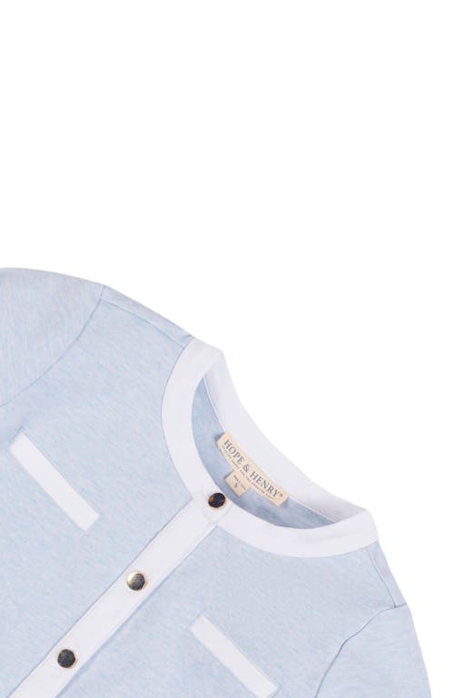 Hope & Henry Girls' Organic French Terry Contrast Trim Cardigan, Kids In Light Blue Heather