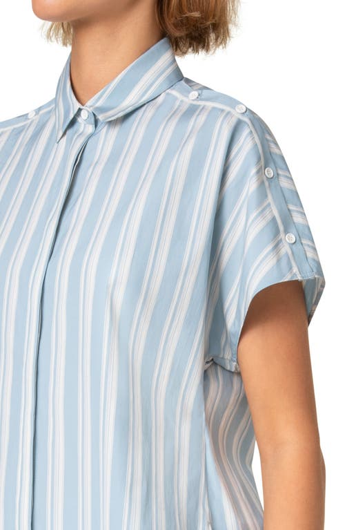 Akris Punto Stripe Cap Sleeve Button-up Shirt In Sky-cream