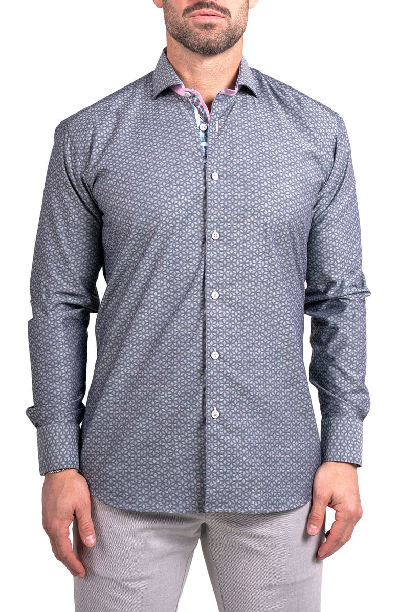 Maceoo Einstein Ascension0038 Grey Geo Print Cotton Button-Up Shirt, Main, color, Grey