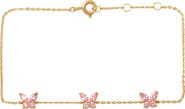 A&M 14K Gold CZ Butterfly Station Chain Bracelet