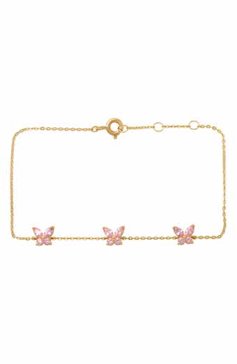 A&M 14K Gold CZ Butterfly Station Chain Bracelet