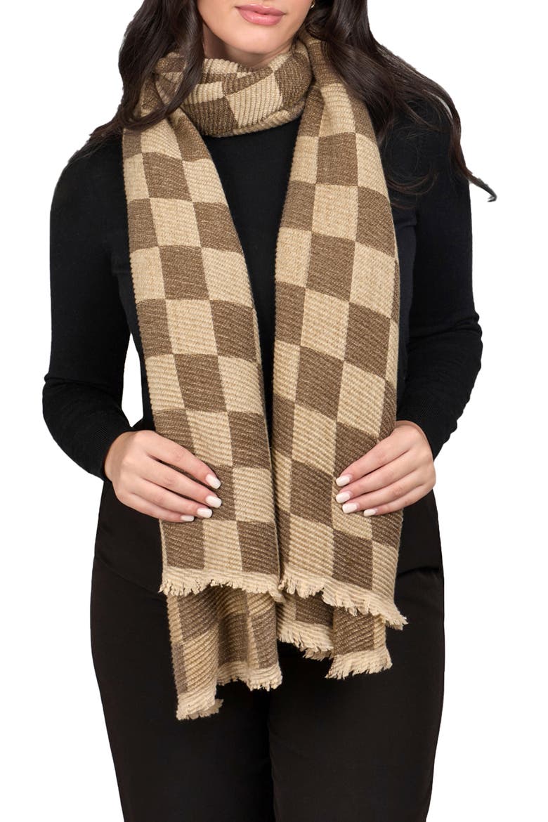 Fringe Checkered Scarf, Main, color, GREEN/BEIGE
