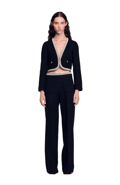 SANDRO High-waisted tweed trousers in Black 