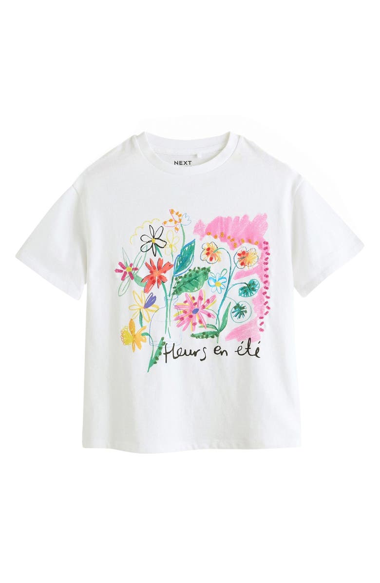 NEXT Kids' Floral Embroidered Cotton Graphic T-Shirt, Main, color, Neutral