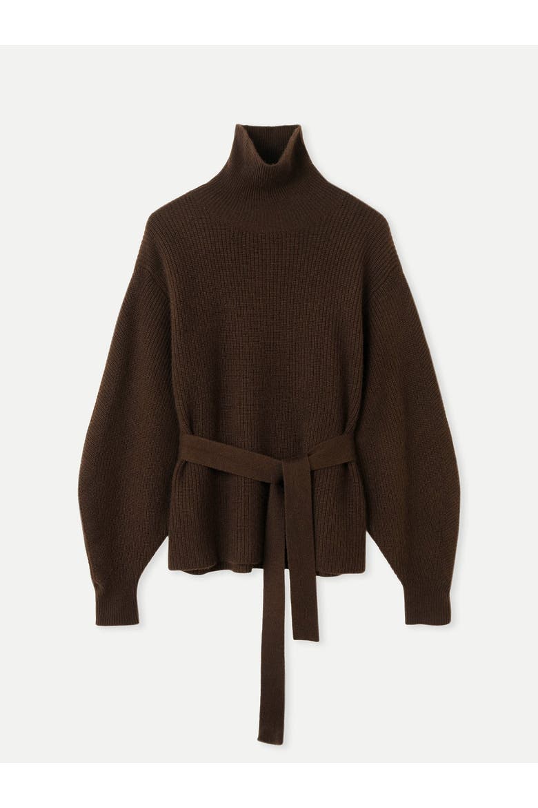 Belted Cashmere Turtleneck, Main, color, chocolate brown