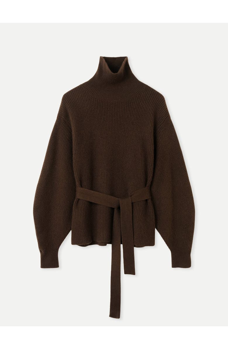 GOBI Mongolian Cashmere Belted Cashmere Turtleneck, Alternate, color, Chocolate Brown