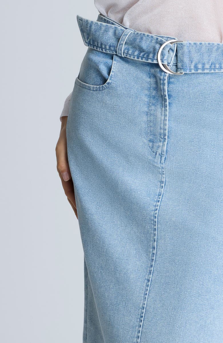 Kenneth Cole Belted Denim Maxi Skirt, Alternate, color, Nu Wash