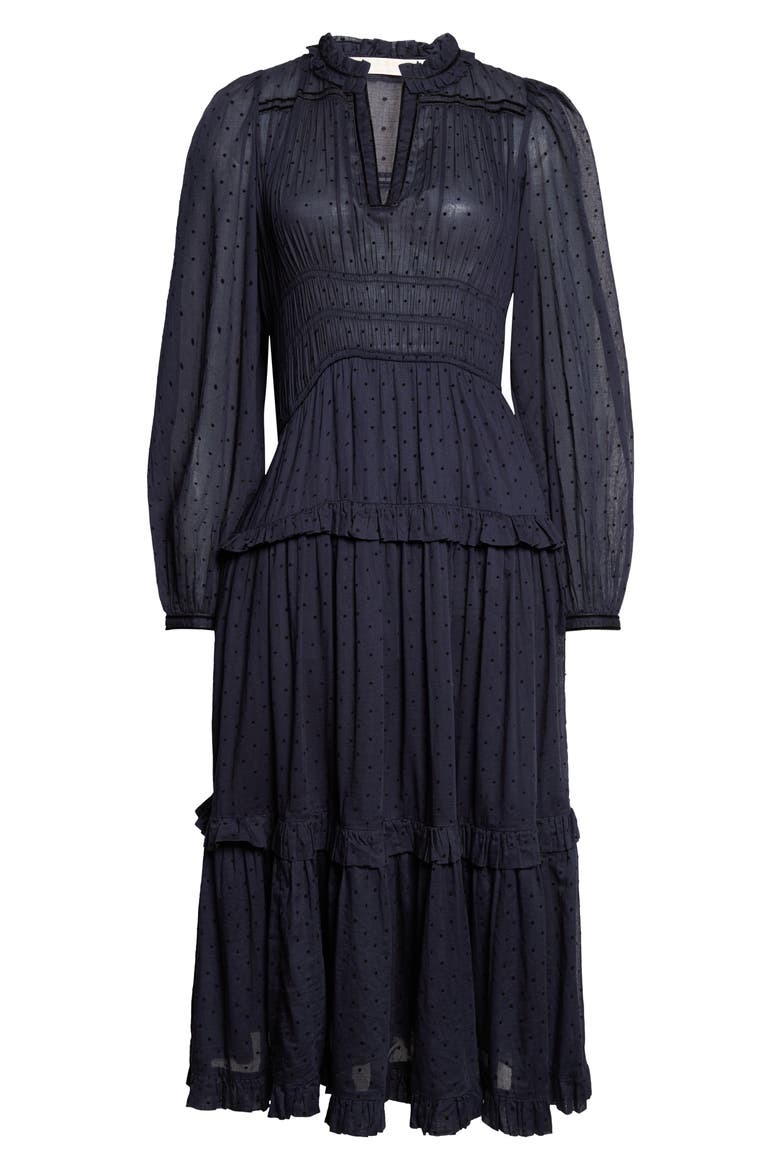 Ardelle Dotted Cotton Midi Dress, Main, color, NIGHTFALL