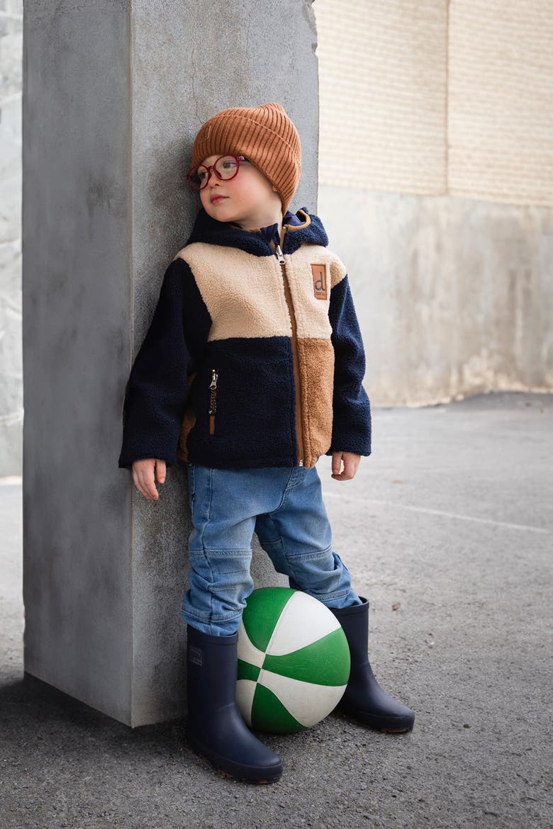 Mid-Season Reversible Fleece Hooded Jacket, Alternate, color, Dark Blue and Brown