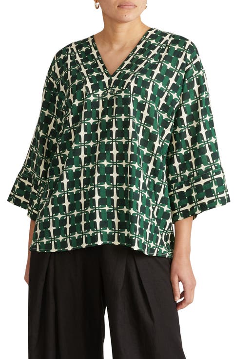 Elio Print Linen Blend Top (Plus)