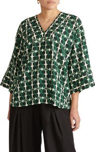 Universal Standard Elio Print Linen Blend Top