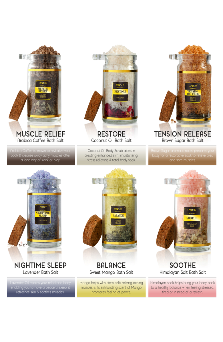 Lovery 6-Piece Bath Salts Gift Set with Natural Herbs and Essential Oils, Alternate, color, 