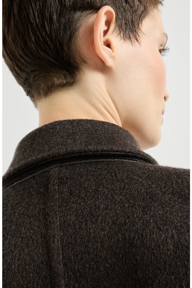 Hand-crafted coat in cashmere double beaver cloth with monili, Alternate, color, Brown