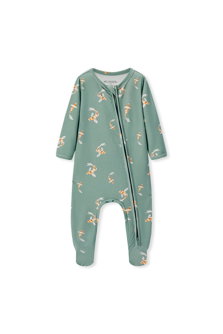 Cotton Stretch Zipper Footed Romper, Main, color, Swimming Koi