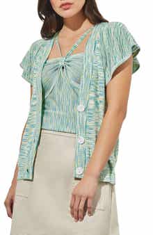 Ming Wang Space Dye Flutter Sleeve Cardigan