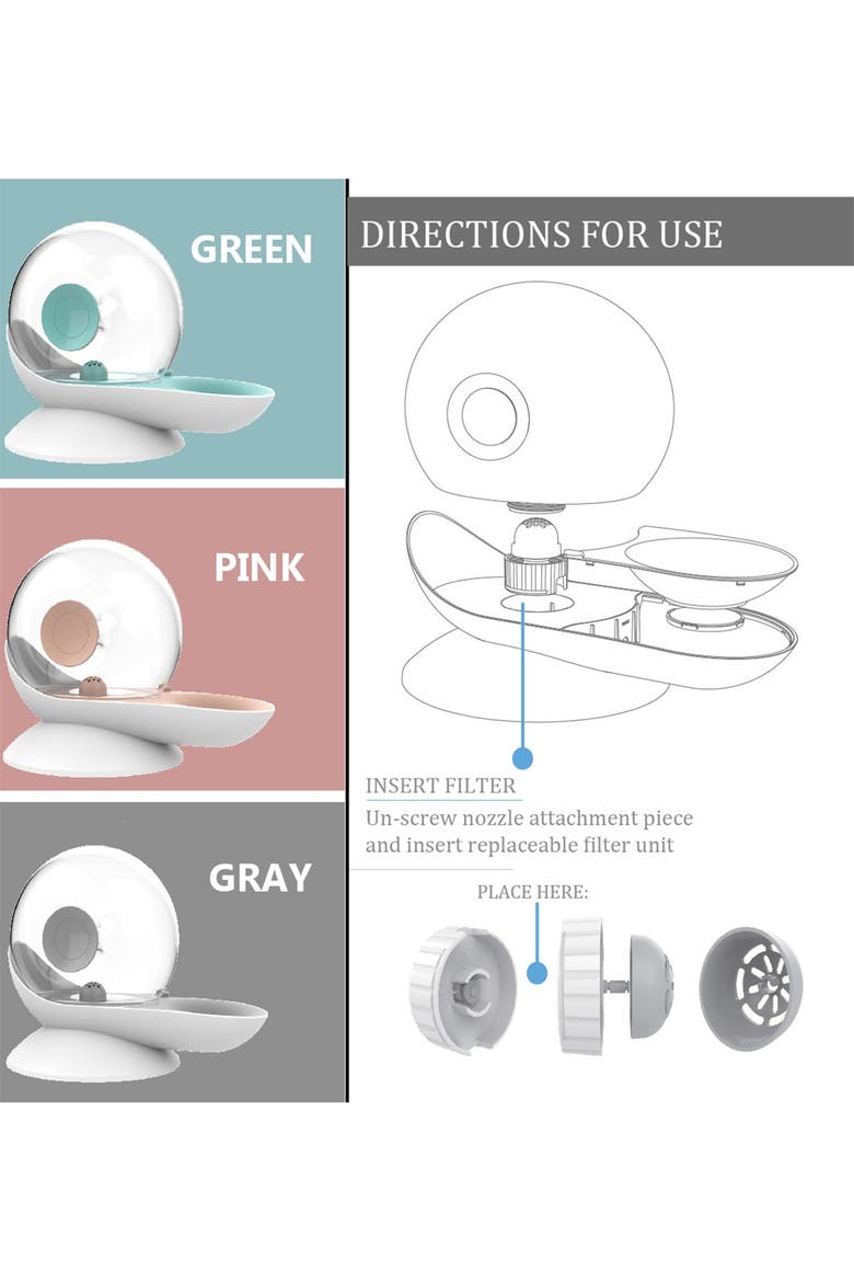 'Auto-Myst' Snail Shaped 2-in-1 Automated Gravity Pet Filtered Water Dispenser & Food Bowl, Alternate, color, GREY