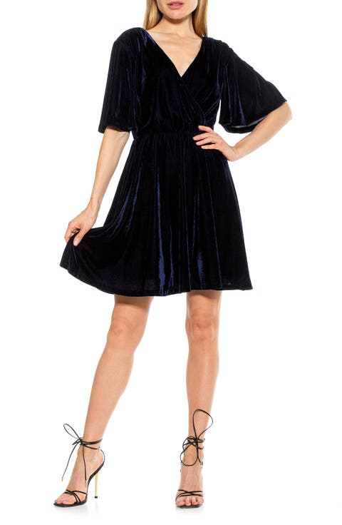 Oakless Velvet Flutter Sleeve Fit & Flare Dress