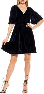 Alexia Admor Oakless Velvet Flutter Sleeve Fit & Flare Dress