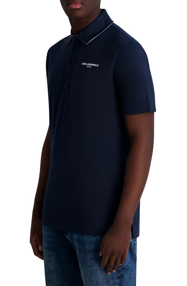KARL LAGERFELD PARIS Logo Chest Stretch Cotton Polo, Alternate, color, Navy
