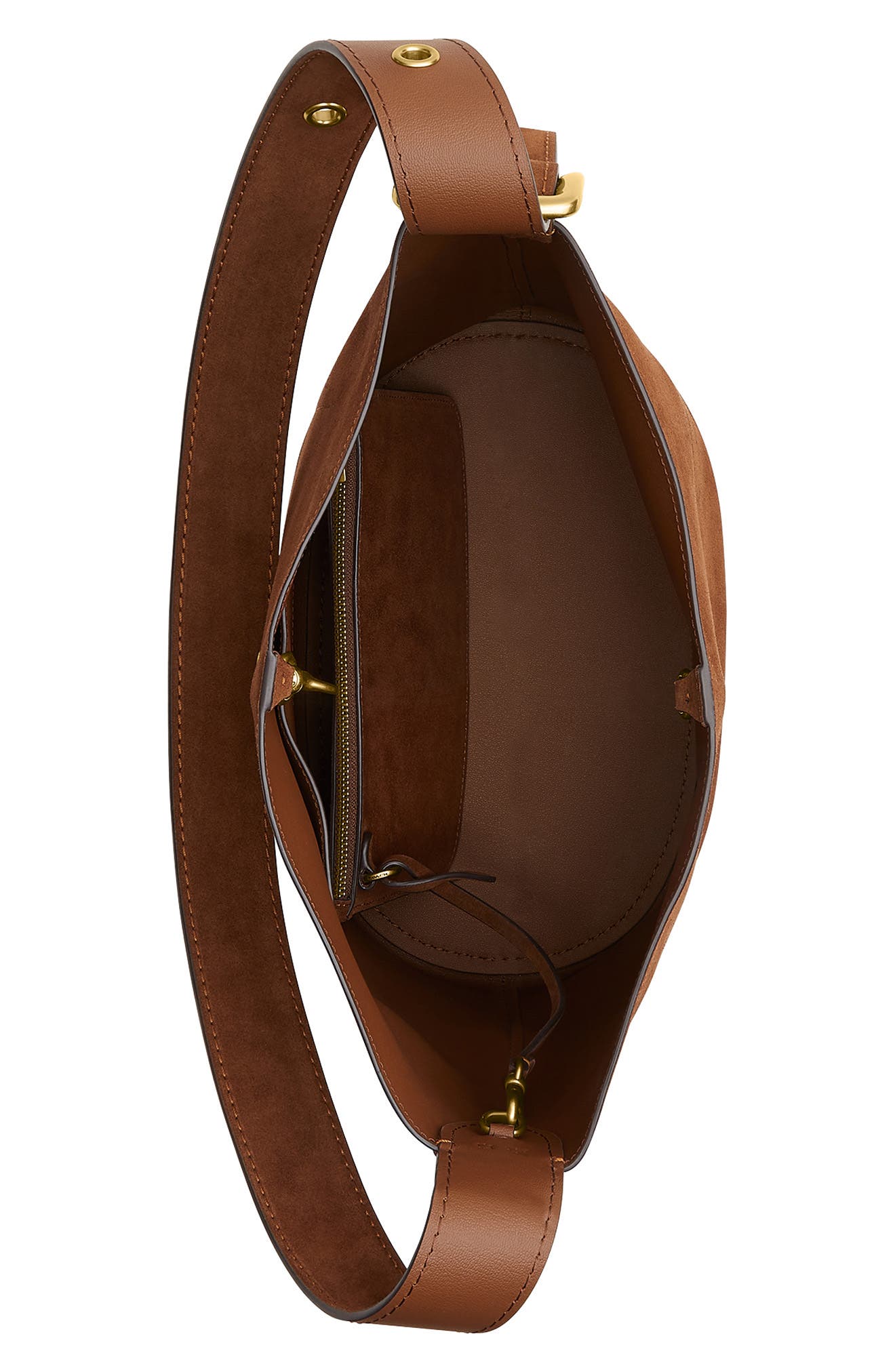 COACH Bleecker Suede Shoulder Bag, Alternate, color, Warm Brown