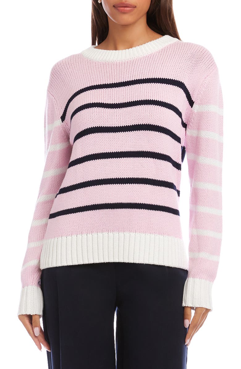 Karen Kane Stripe Crewneck Sweater, Main, color, Pink Multi