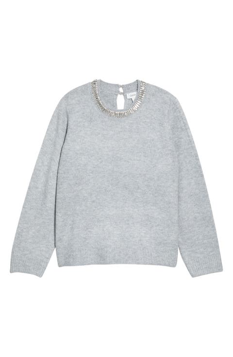 Rhinestone Neckline Sweater