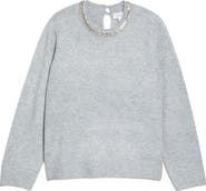 CeCe Rhinestone Neckline Sweater