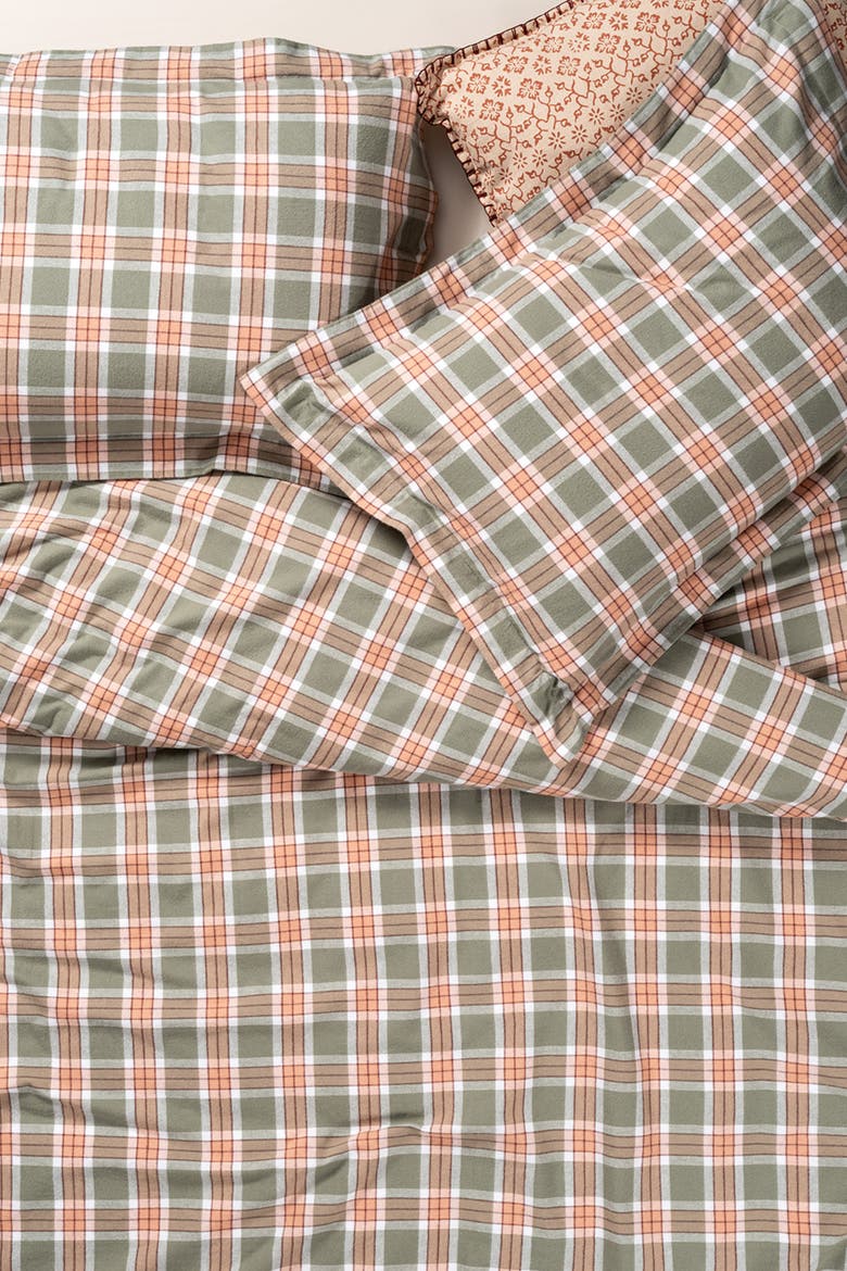 Viseu Portuguese Flannel Checked Cotton King Duvet Set, Main, color, Green
