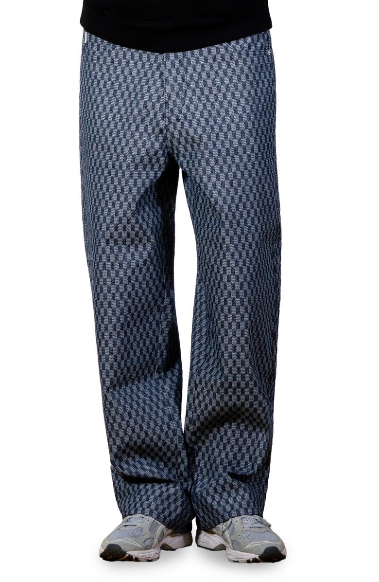 PLEASURES Formula Check Baggy Wide Leg Jeans, Main, color, Indigo Checker