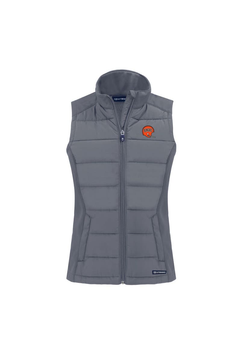 Cutter & Buck Women's Cutter & Buck  Gray Cincinnati Bengals Throwback Evoke Hybrid Eco Softshell Recycled Full-Zip Vest, Alternate, color, 